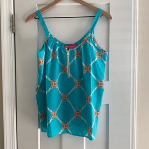 Macbeth Collection aqua blue and orange tank top M